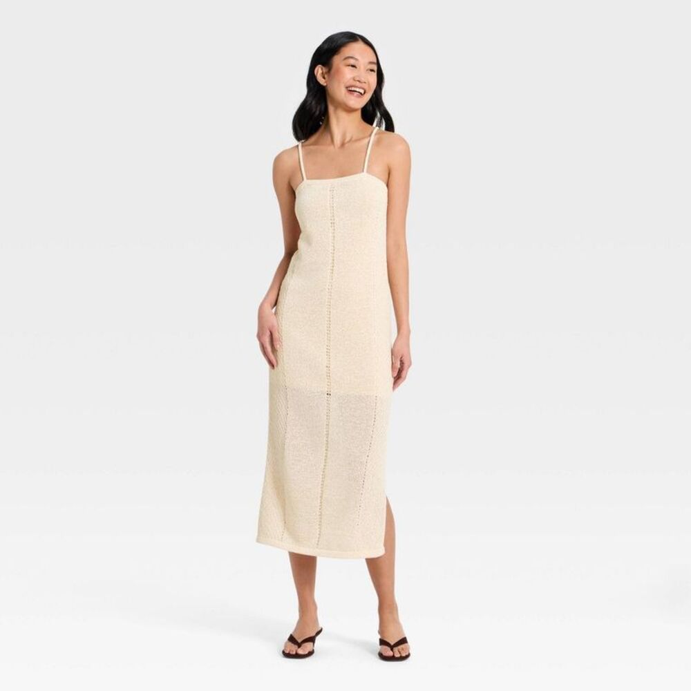 Women's Midi Tape Yarn Sweater Dress - A New Day Cream L